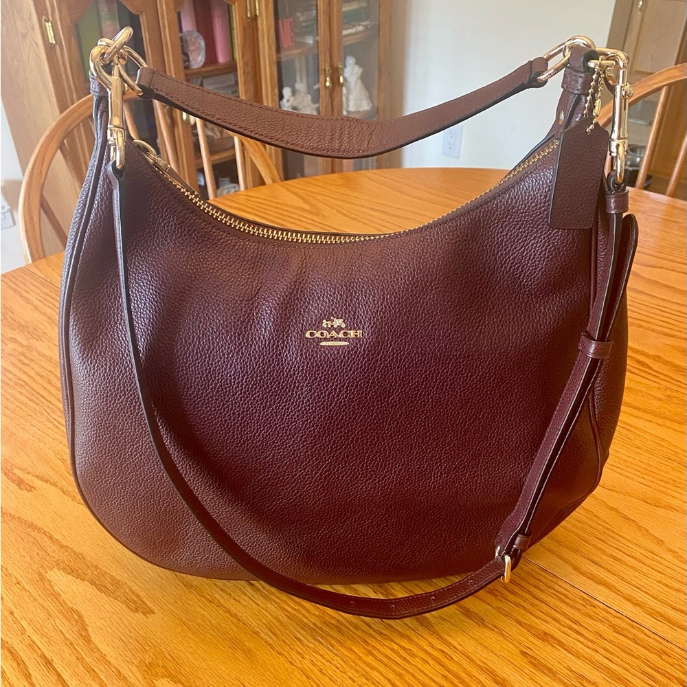 Versatile Large, Leather, Eggplant Purse